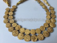 Golden Druzy Coin Shape Beads